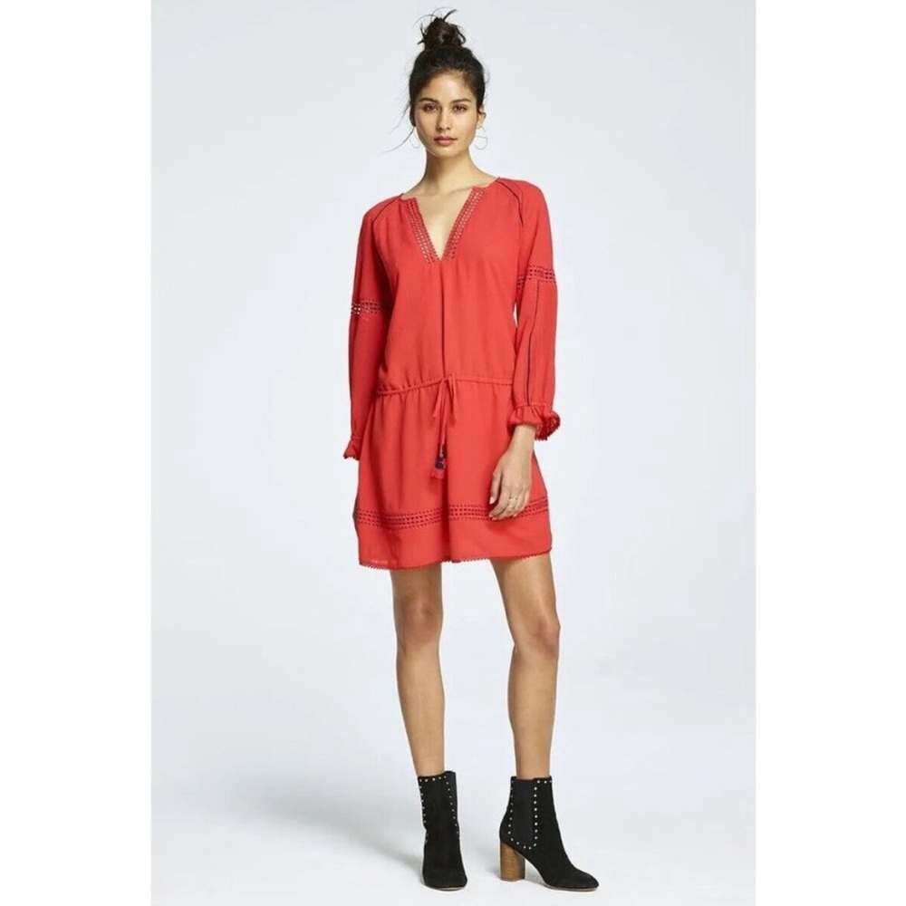 Rebecca Minkoff red bohemian dress drawstring, elastic waist with tassels size 6